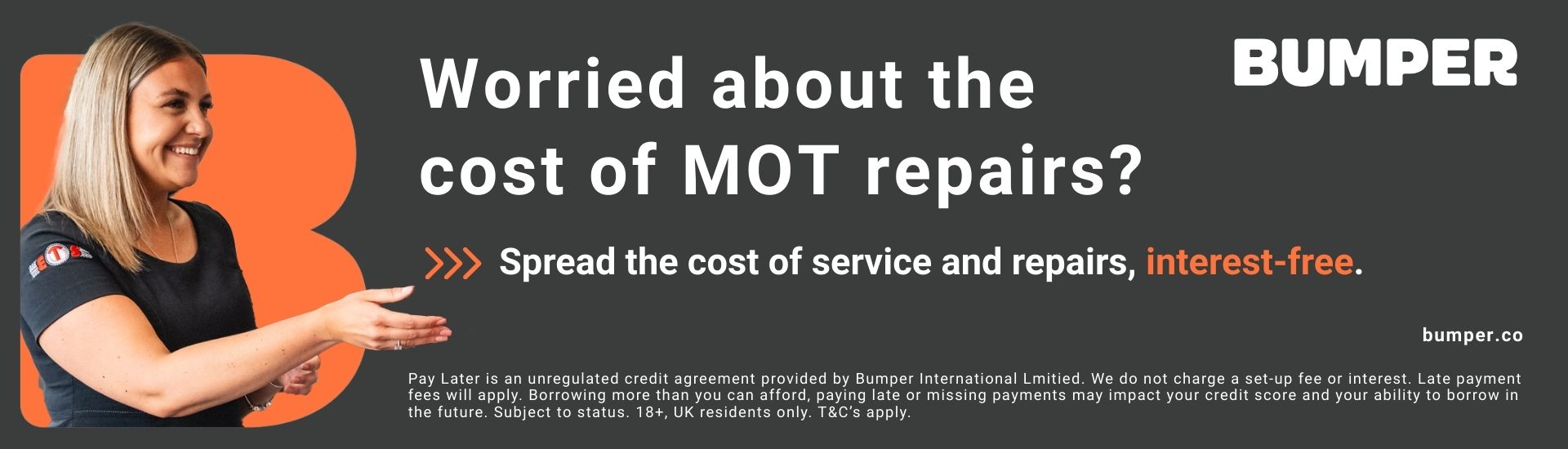 Bumper pay later for MOT repairs